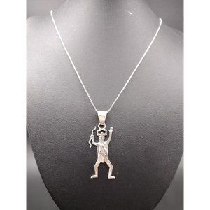 Sterling Silver Deity King Warrior Pendant Necklace 17.5"